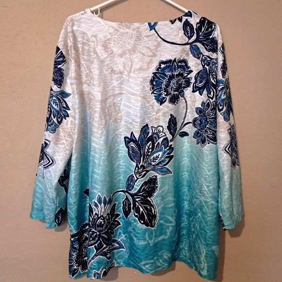 Alfred Dunner Women's 3/4 Sleeve Top Plus Size 3X Blouse Rhinestones Floral - Picture 2 of 9